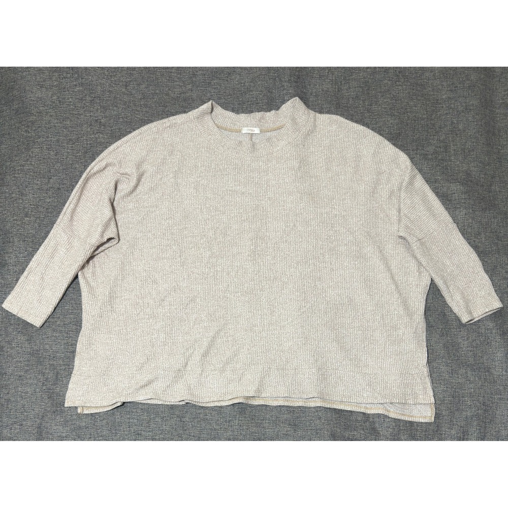 Cherish Womens Large Top Oversized Waffle Knit Crew Neck Tan Long Sleeve